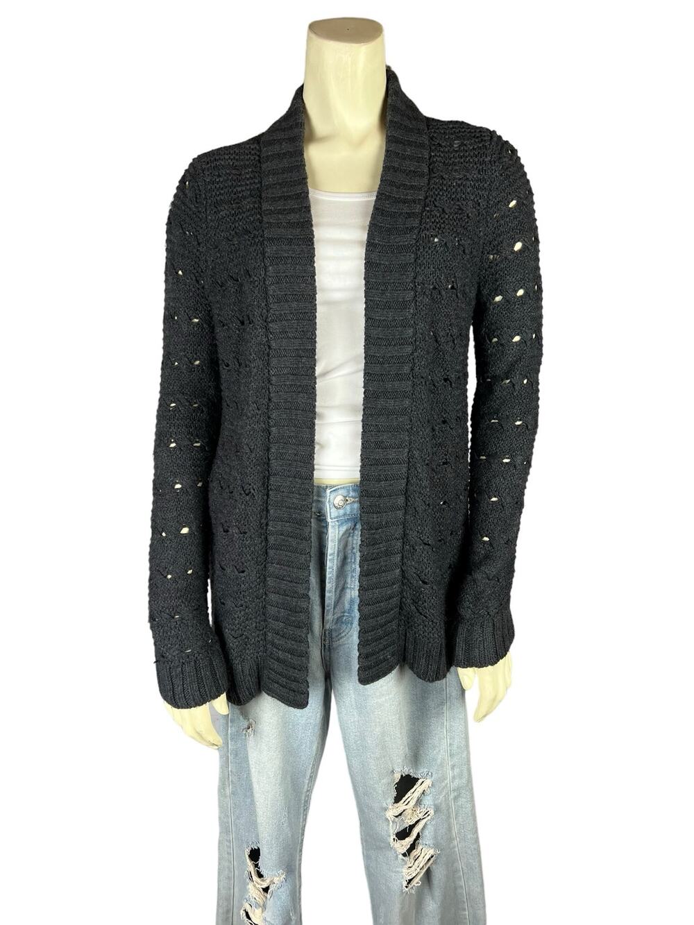Ann Taylor Petite Charcoal Gray Womens Knit Cardigan sweater L Large Petite